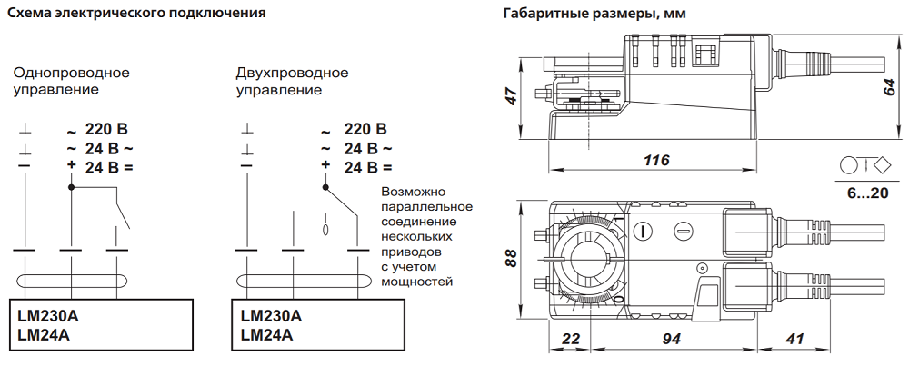 Габаритные размеры BELIMO LM230A