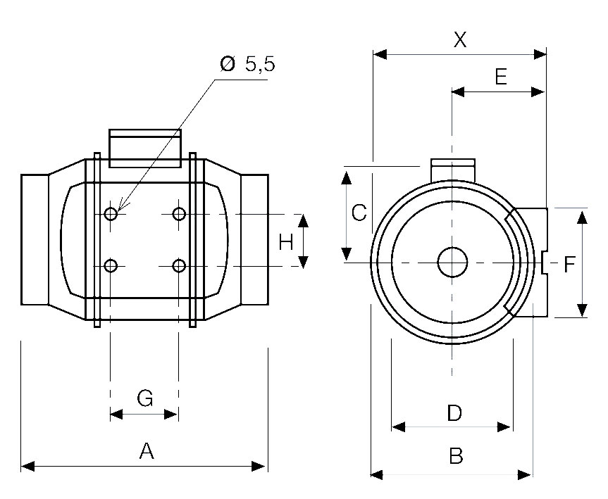 Габаритные размеры Soler & Palau TD 500/150